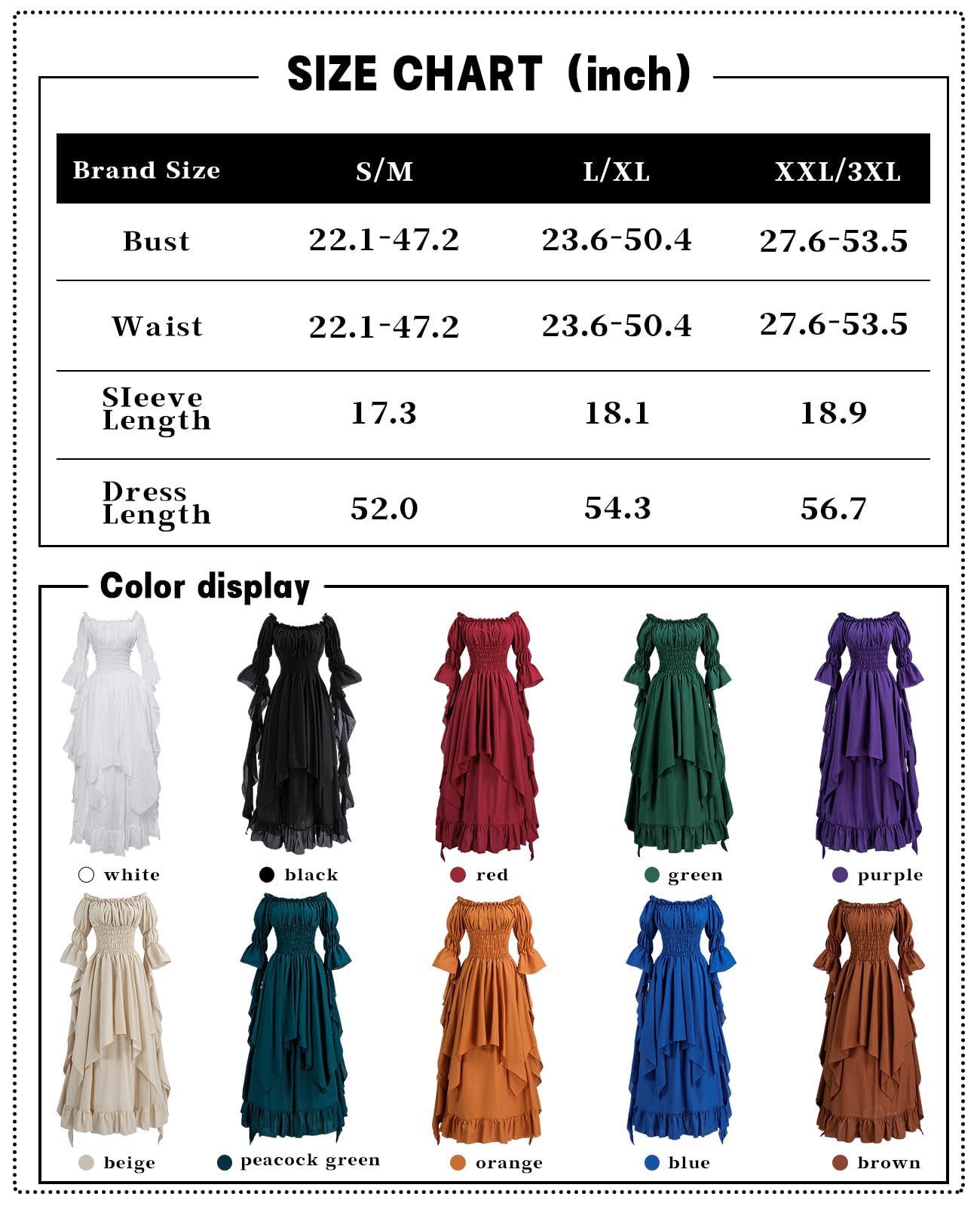 CR ROLECOS Women's Victorian Dress Puff Sleeve Off Shoulder Ruffle Plus Size Medieval Costume for Women Renaissance Dress Black XXL/3XL