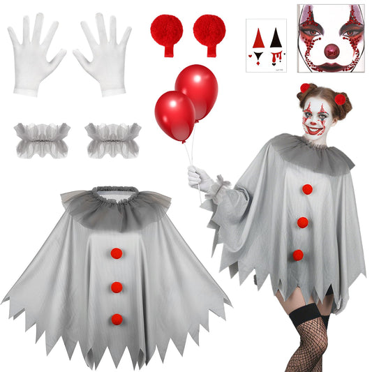 Scary Clown Costume - Adult, with Poncho and Gloves
