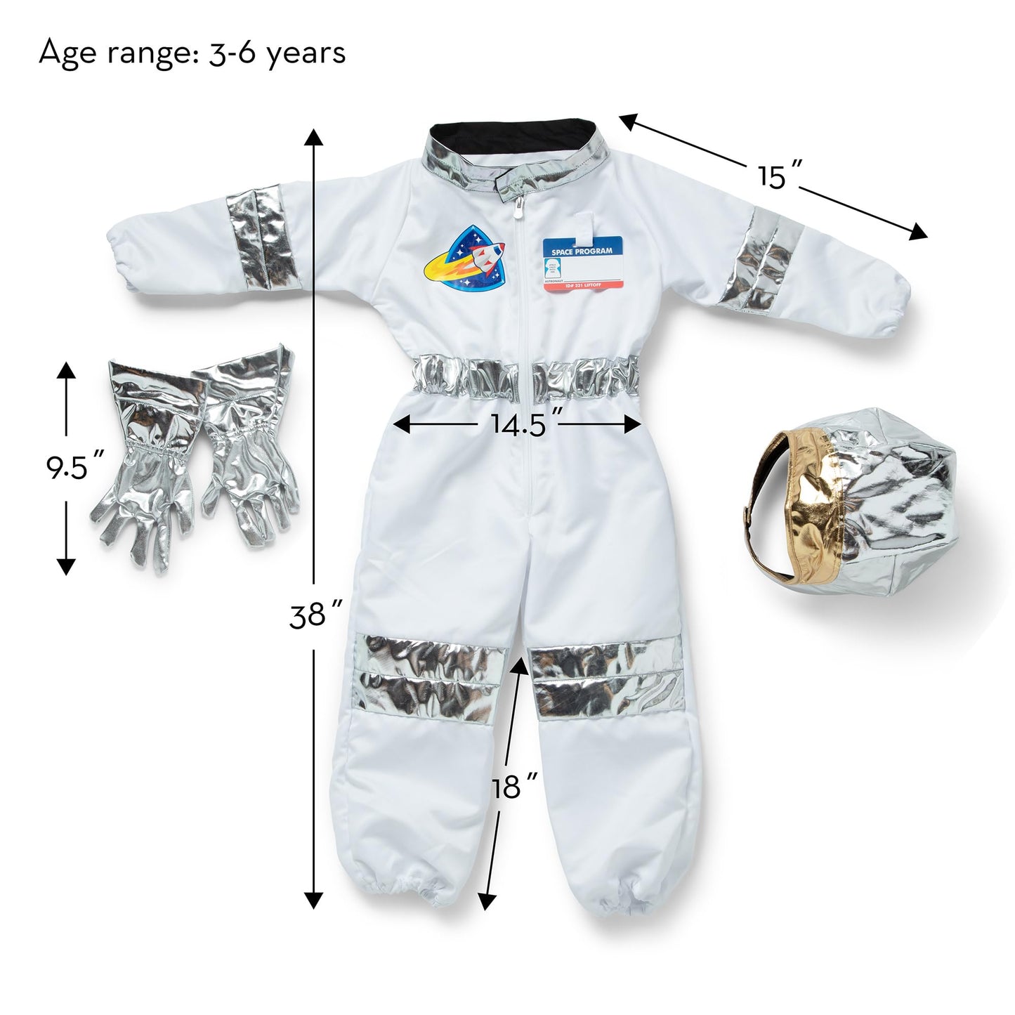 Melissa & Doug Astronaut Role Costume Set Pretend Play | Pretend Play | Halloween | Astronaut Costume Kids| 3+ | Gift for Boy or Girl