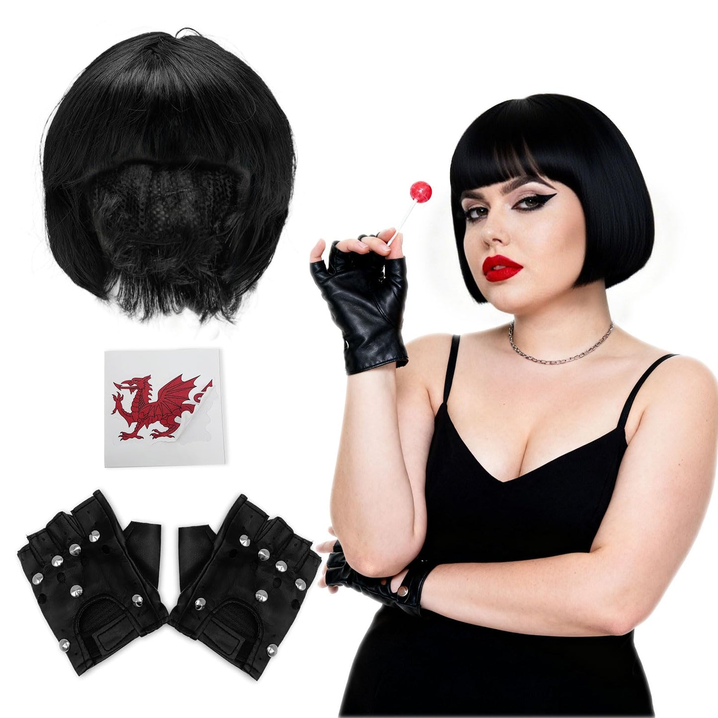 Welsh TV Character Costume - Black Short Bob with Fringe - Welsh