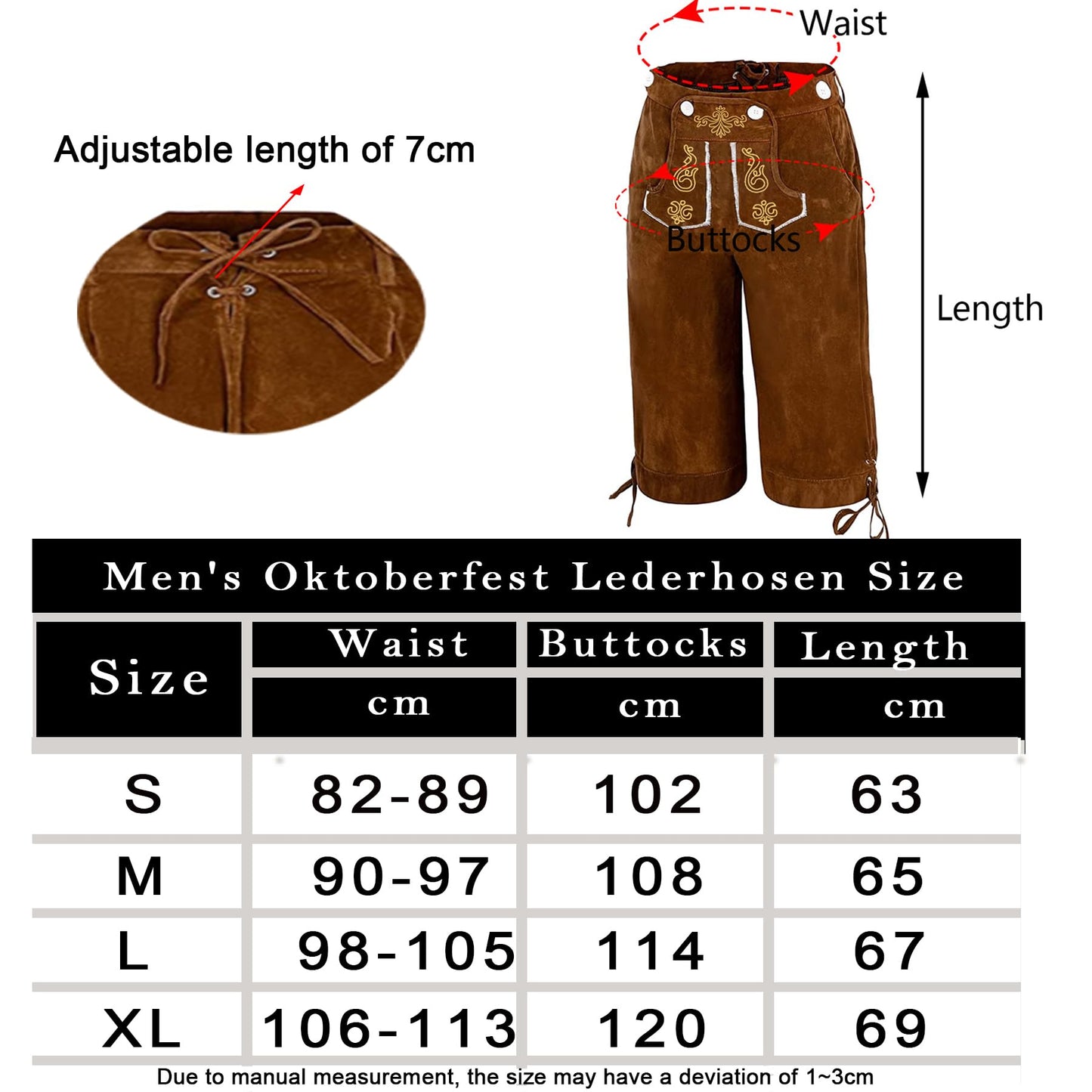 Adisno Lederhosen Men,Oktoberfest Outfit Mens,October Festival Costume Mens,Men Lederhosen, Bavarian Man Costume Pants, Brown, Embroidered - Size XL