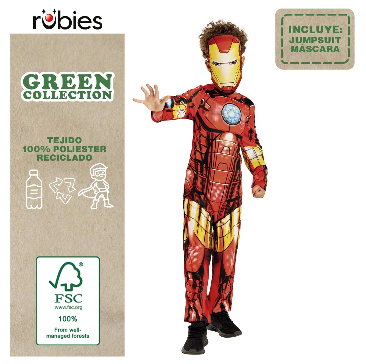 Rubies 3013223-4 Iron Man Child Costume, Green Collection Kids Fancy Dress, Boys, Multicoloured, 3-4 Years Halloween