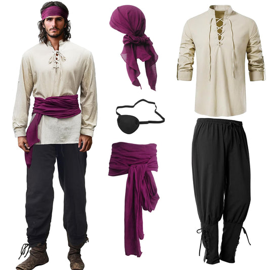 Pirate Costume for Adult Men - Eye Patch Shirt and Trousers