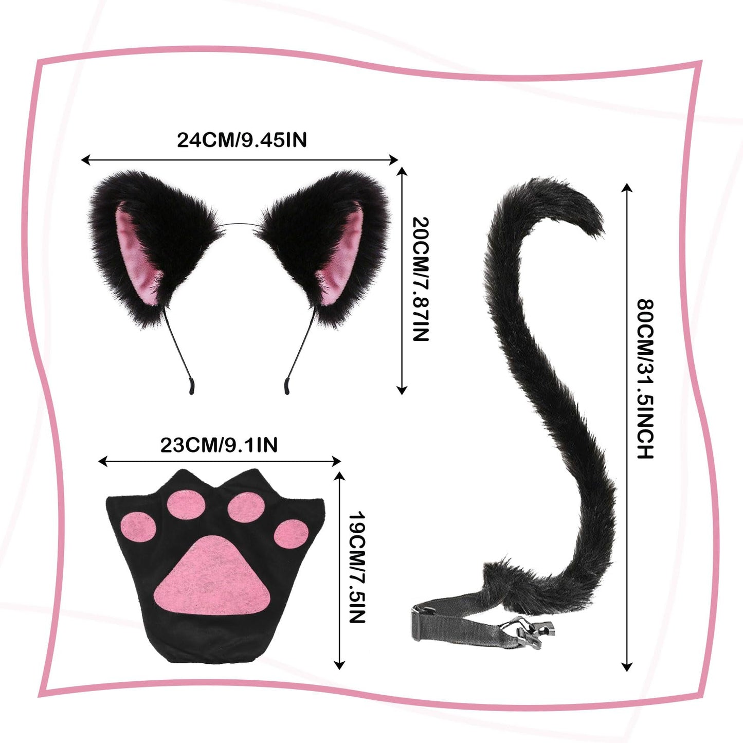 Cat Costume Fox Furry Animal Cat Ears Headband Faux Fur Fluffy Long (image 2)