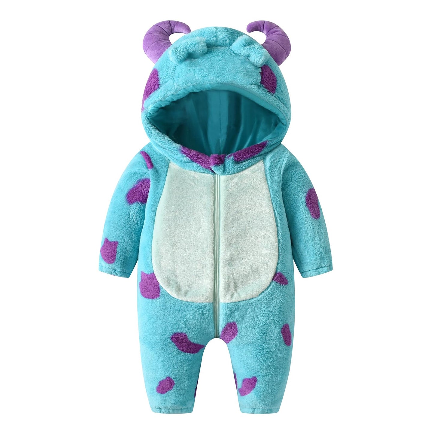 Nicoxijia Toddler Baby Halloween Costume Fuzzy Warm Hooded Romper Funny Cosplay Zip-Up Jumpsuit Fall Winter Animal Outfit (Blue, 18-24 Months)