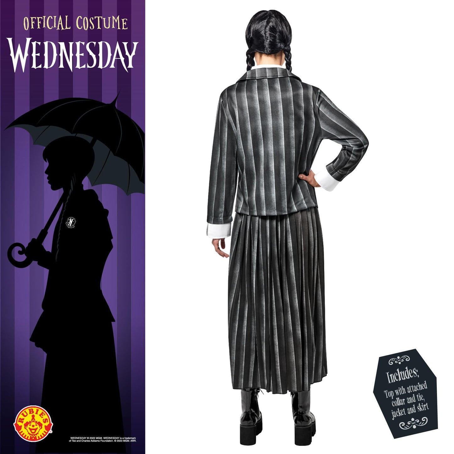 Rubies 1000159S000 Wednesday Costume Nevermore Academy Uniform Womens Addams Adult Fancy Dress, Black, UK 10-12 Halloween