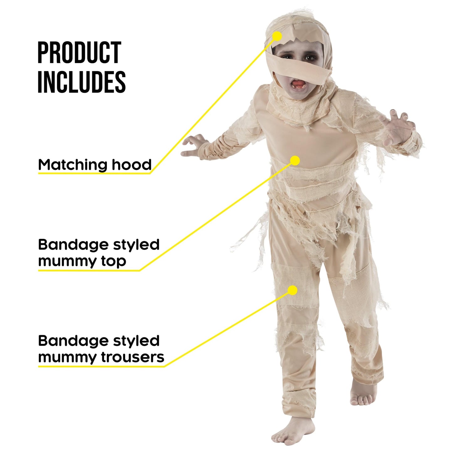 Morph Mummy Costume For Kids - Boys Mummy Halloween Outfit - Fun Dress-Up Costume for Halloween Parties, Medium