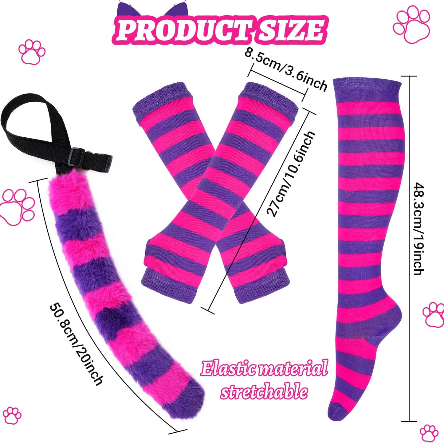 Pink Purple Striped Cat Costume Include Cat Ears Headband - Furry