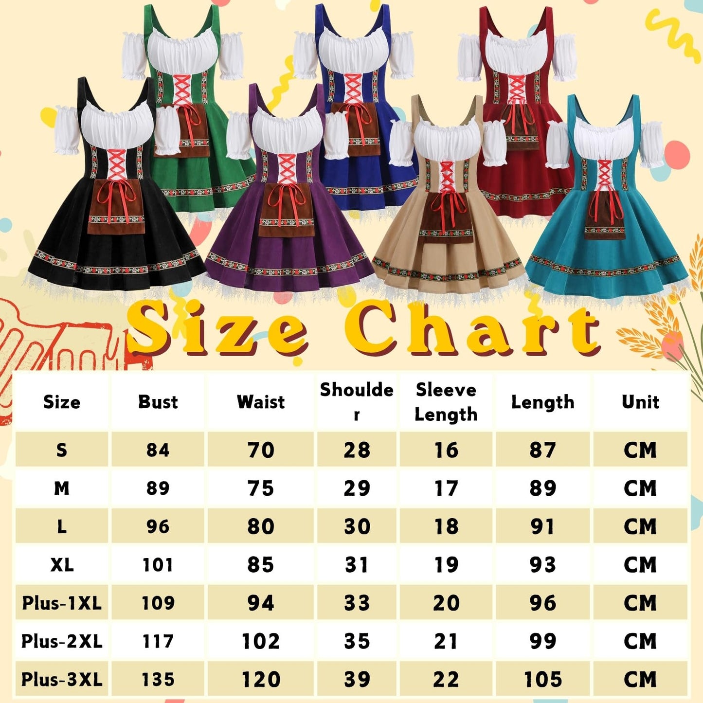 maxToonrain Oktoberfest Outfit Women Off-Shoulder Traditional Bavarnian Short Sleeve Off Shoulders German Beer Maid Costume with Embroidery for Oktoberfest, Halloween & Themed Parties (Khaki, M)