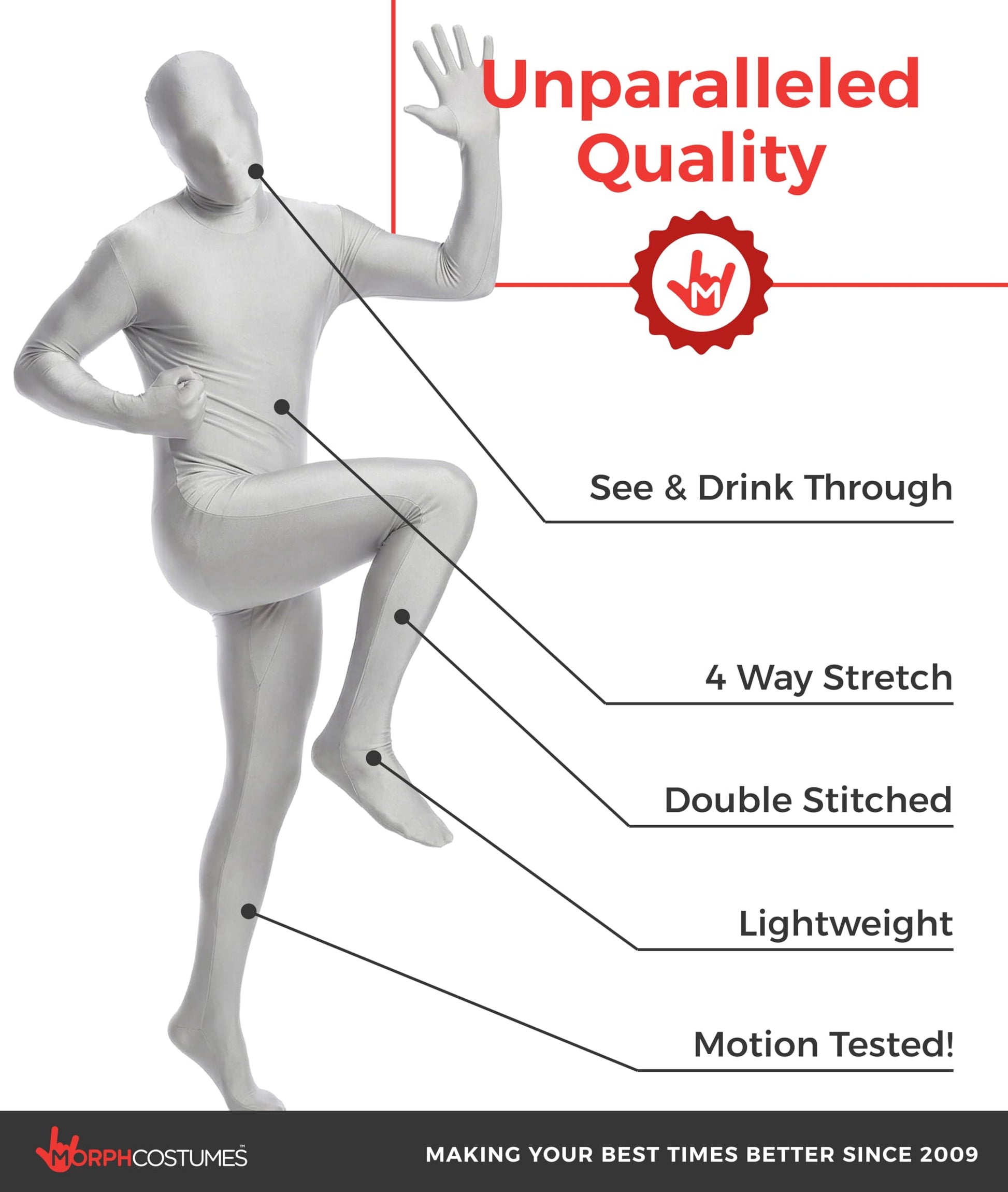 Morphsuit Full Body Costume - Silver - L - Original Bodysuit (image 2)