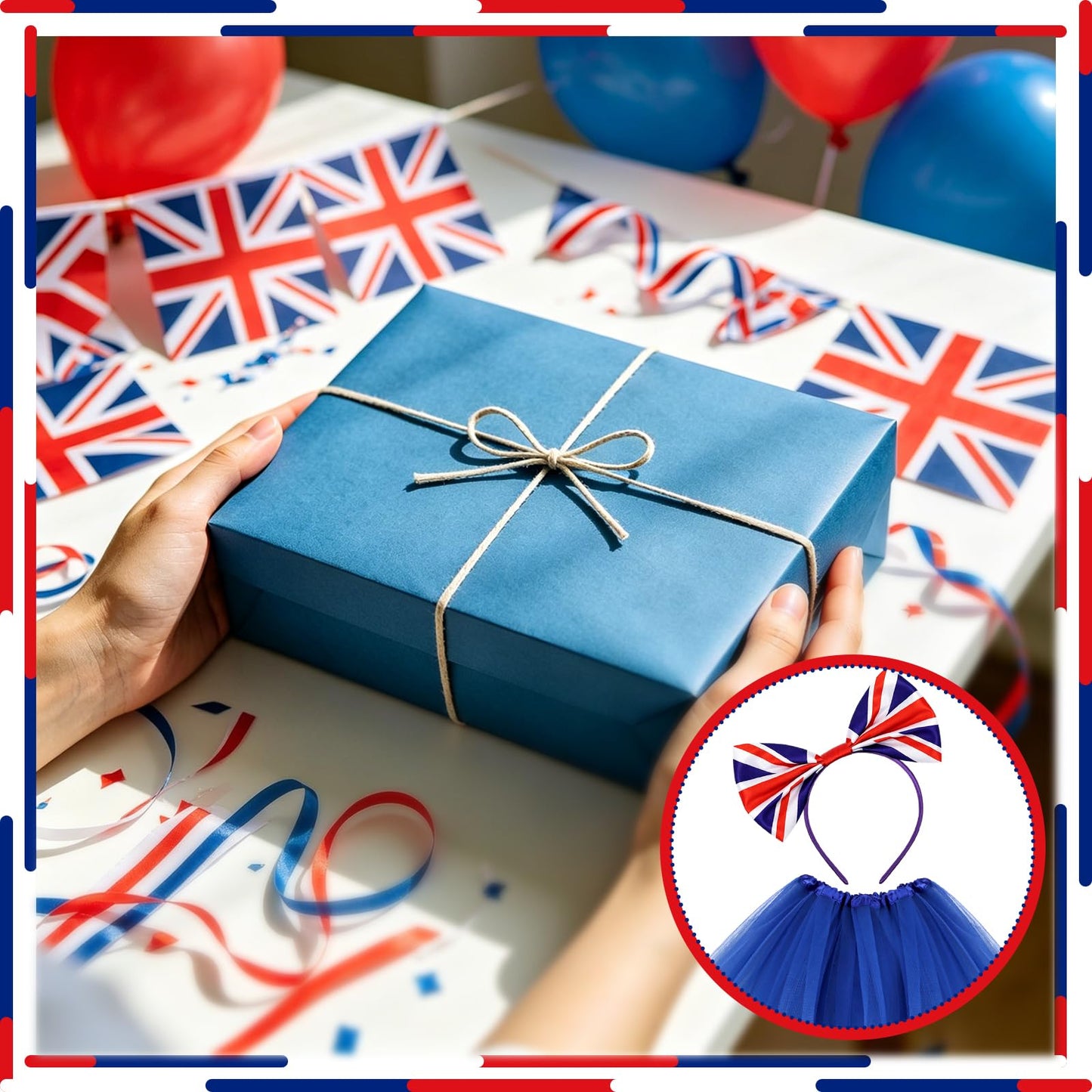 KMLGY 2Pcs Union Jack Costume Set with Union Headband Tutu Skirt for British National Day Royal Event Indoor or Outdoor Street Party Suppies (Blue)
