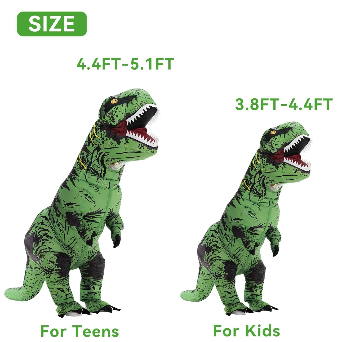 Poptrend Inflatable Dinosaur Costume for Adult Kids, T-Rex Dinosaur Costumes Funny Halloween Dinosaur Costume Party Cosplay Fancy Dress Men Women Party (Green Teenagers)