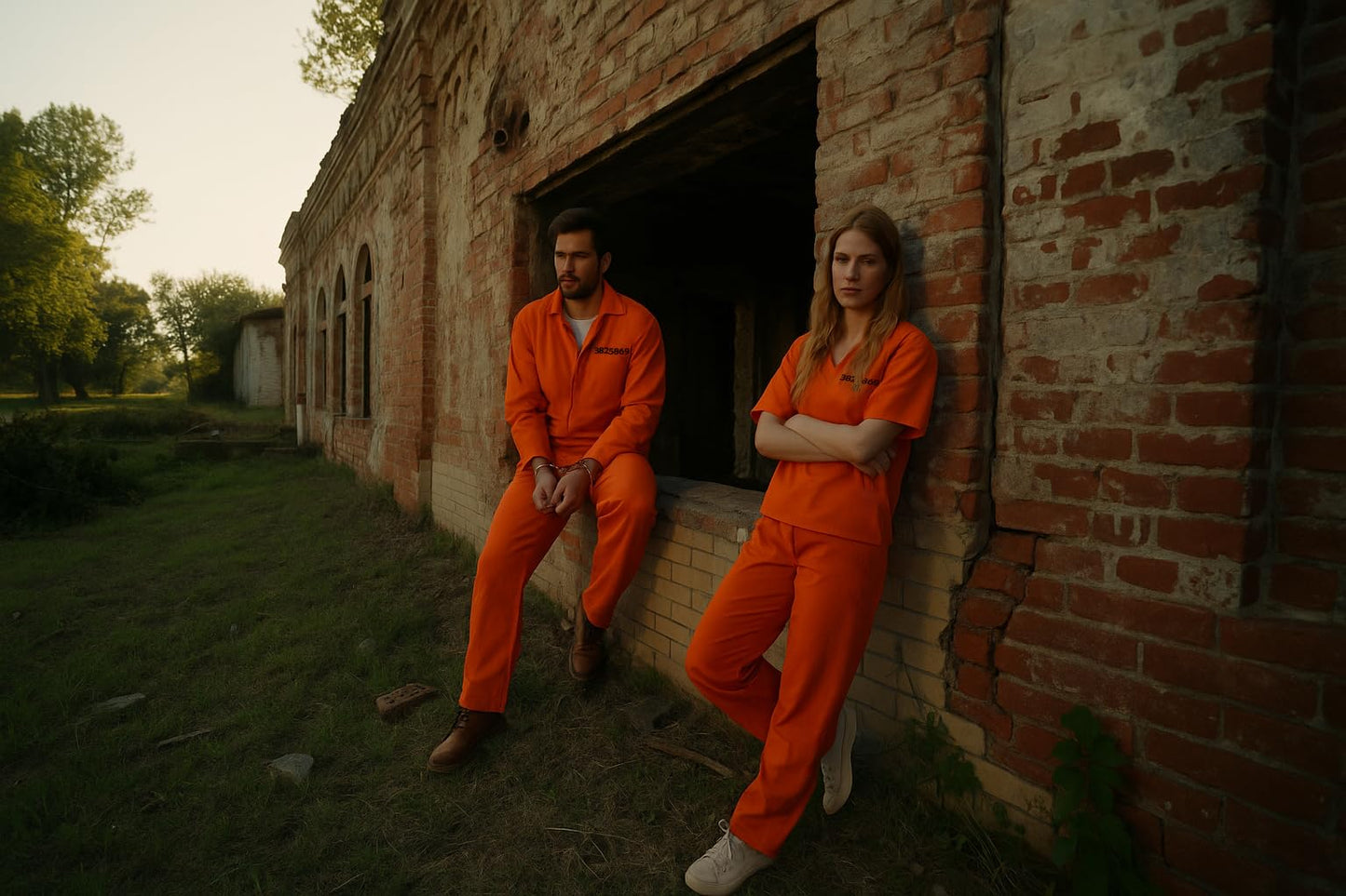 HENBRANDT Adult Men's Orange Prison Jumpsuit Fancy Dress Costume Convict Boiler Suit Prisoner Overalls Jail Jump Suit Dress Up Outfit One Size Mens Fancy Dress Costume