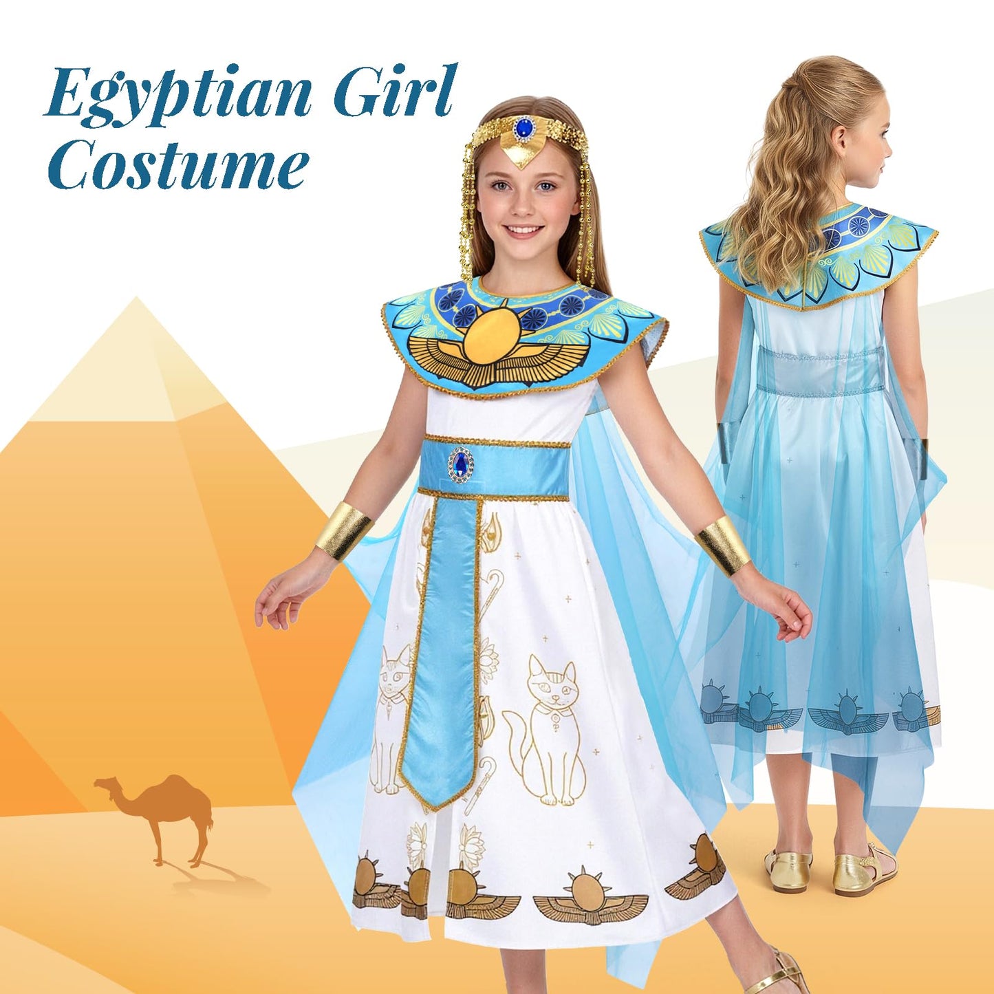 WIKITOT Egyptian Costumes for Girls, Halloween Costumes for Girls Aged 5-13 (M)