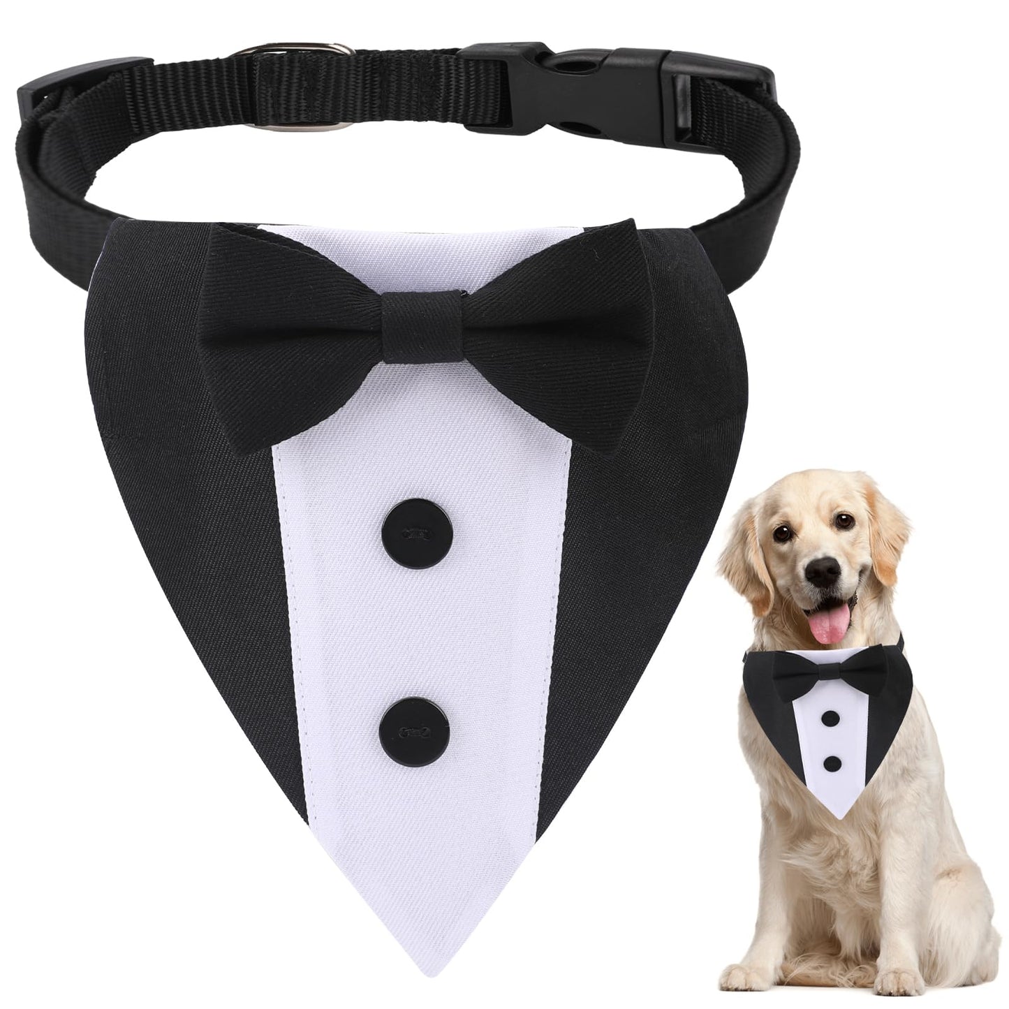 Dog Tuxedo Wedding Bandana Collar with Bow Tie Adjustable Dog