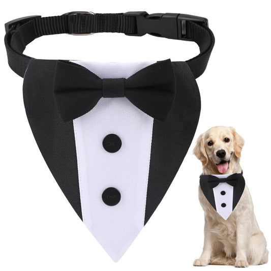 Dog Tuxedo Wedding Bandana Collar with Bow Tie Dog