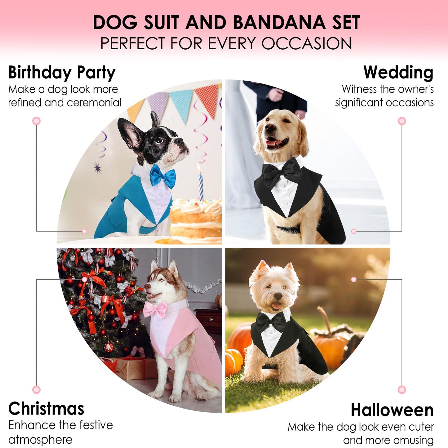 Dog Tuxedo - Pink Tuxedo for Dogs Formal Dogs Suit and Bandana Set