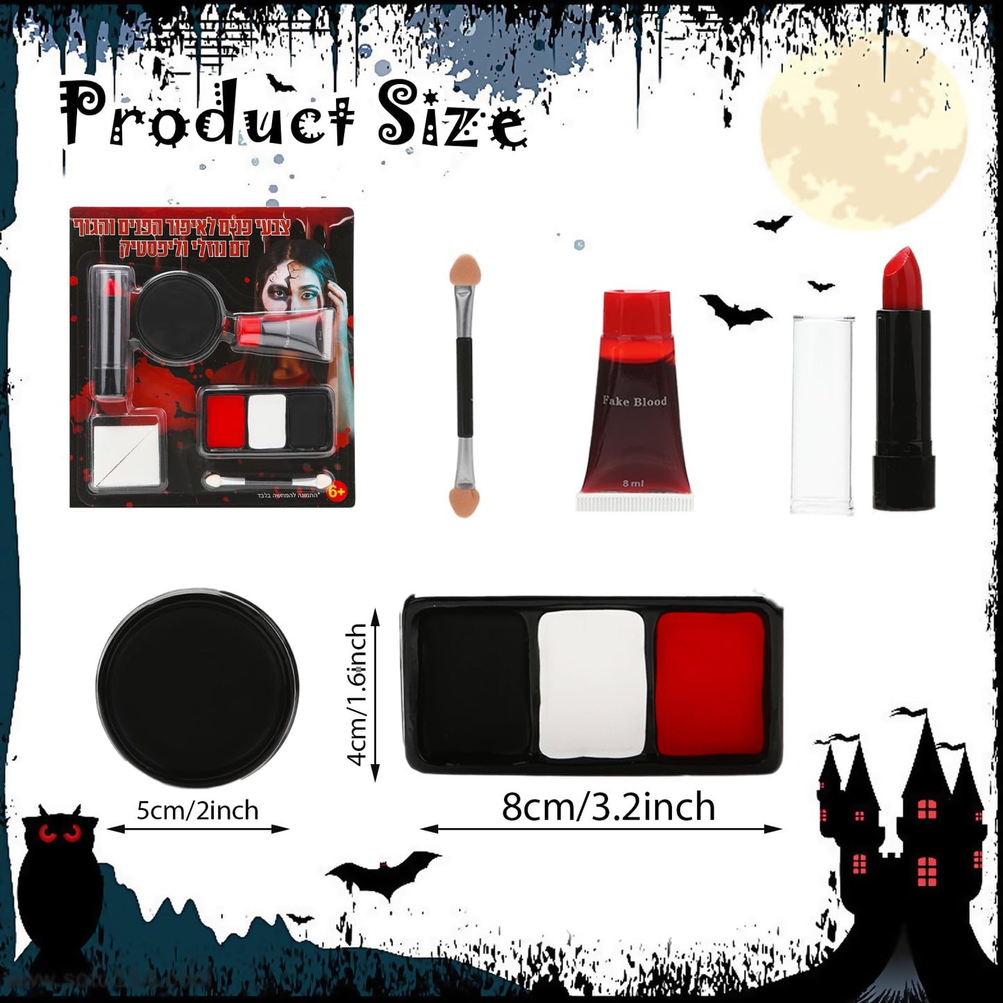 SFX Makeup Kit, Halloween Face Paint Kit, White Black Red Face Paint Halloween Makeup, Washable Fake Blood, Face Painting Kit for Halloween, Cosplay, Costume, Theme Parties (Face Paint Kit)