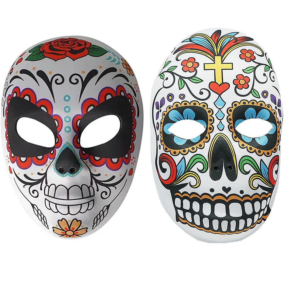 TRIXES 2PC Halloween Sugar Skull Mask Set – Day of the Dead Mask – Mexican Masquerade - Cosplay Costume Party Accessories – Multicoloured Sugar Skull