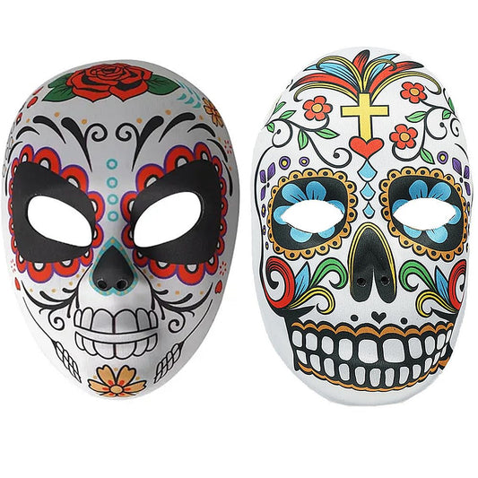 TRIXES 2PC Halloween Sugar Skull Mask Set – Day of the Dead Mask – Mexican Masquerade - Cosplay Costume Party Accessories – Multicoloured Sugar Skull