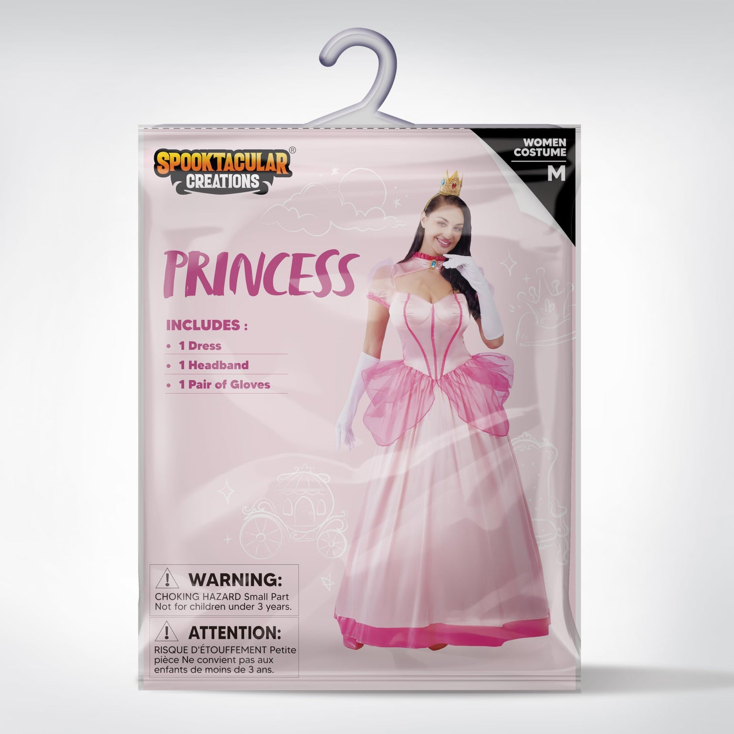Women Peach Pink Dress Costume with Gloves and Crown - Princess