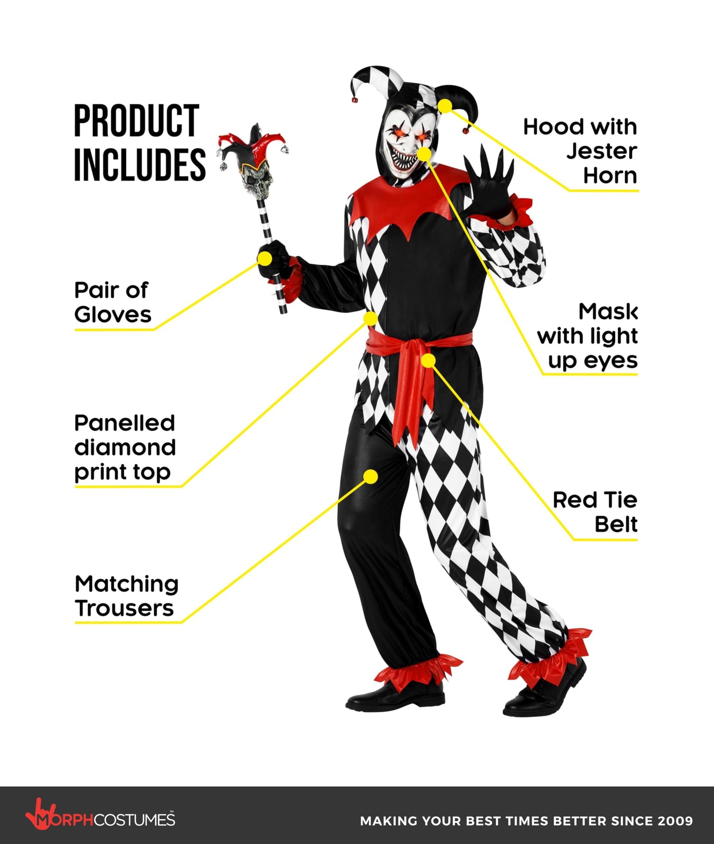 Light Up Jester Costume Men - Mens Jester Costume - Halloween