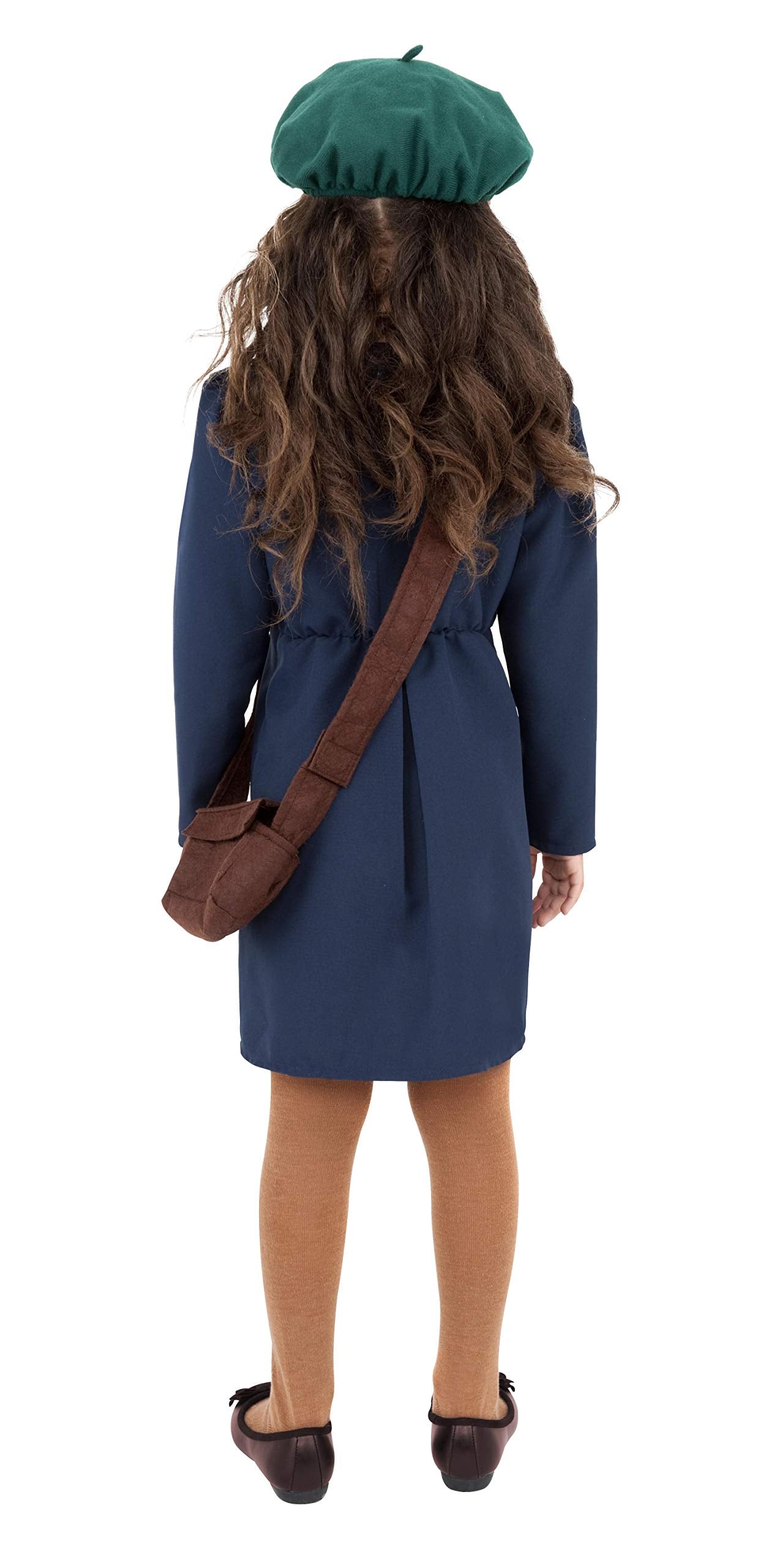 Smiffys World War II Evacuee Girl Costume, Blue with Dress, Hat & Bag, Girls Fancy Dress, 1940s Dress Up Costumes