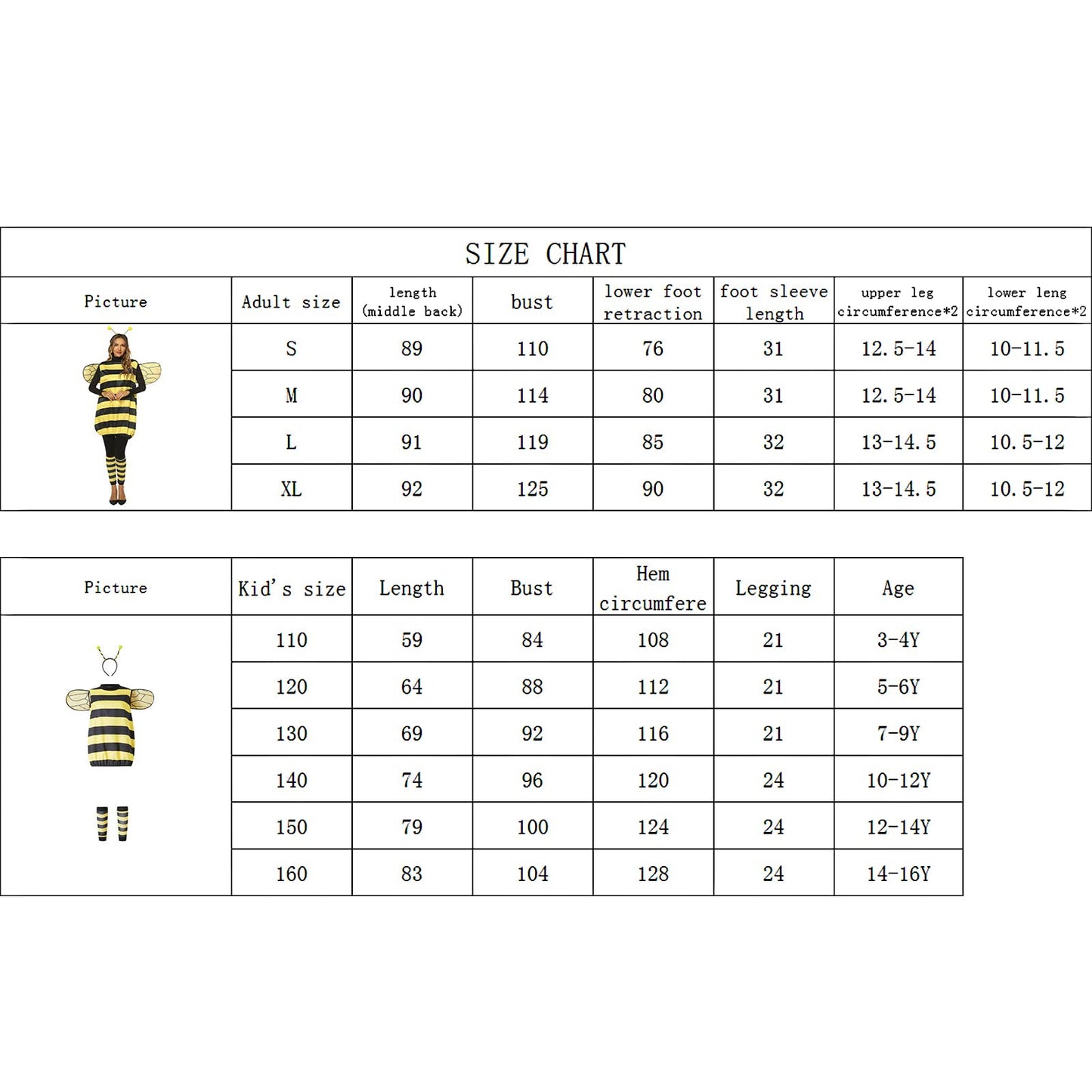 Women Kid Halloween Costume Cosplay Set Bee Dress with Wings
