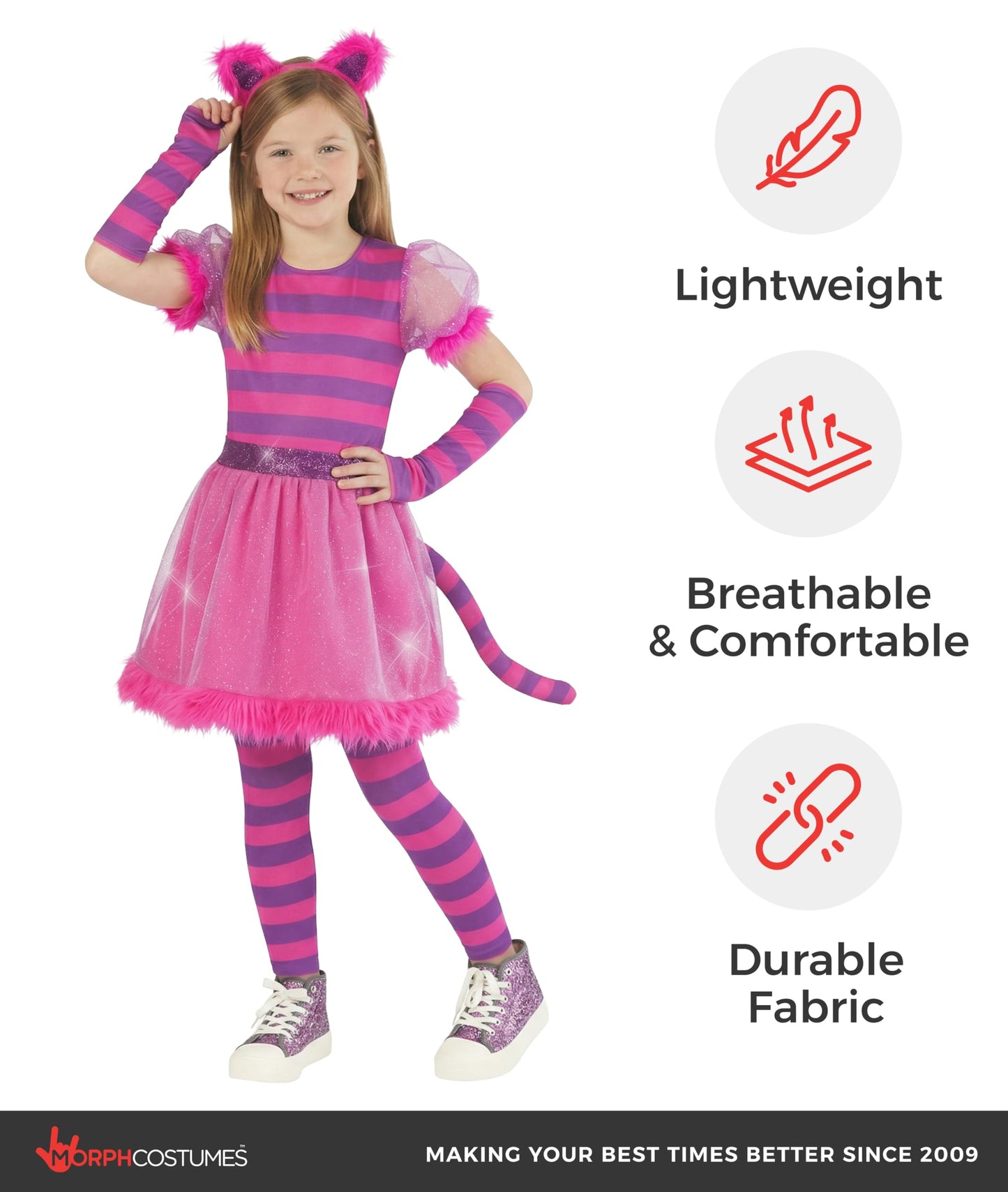 Morph Striped Cat Costume, Kids Cat Costume, Girls Cats Costumes, Striped Cats Costumes, World Book Day Costumes for Kids, 7-9 Years