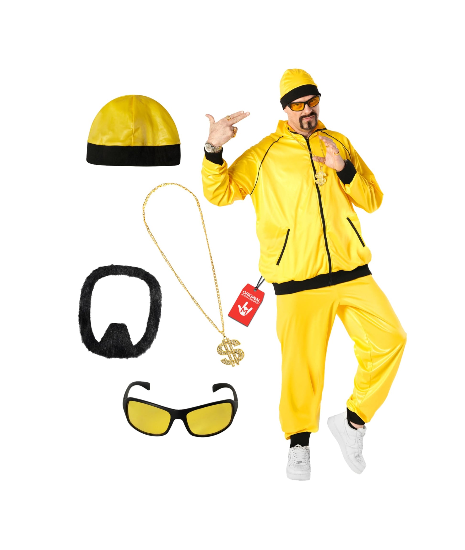 Mens Track Suit Costume Yellow Hip Hop Outfit for Men 2000s Rapper