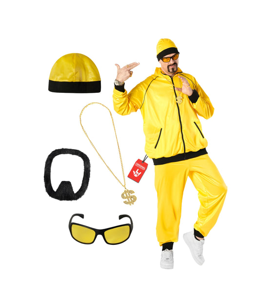 Mens Track Suit Costume Yellow Hip Hop Outfit for Men 2000s Rapper