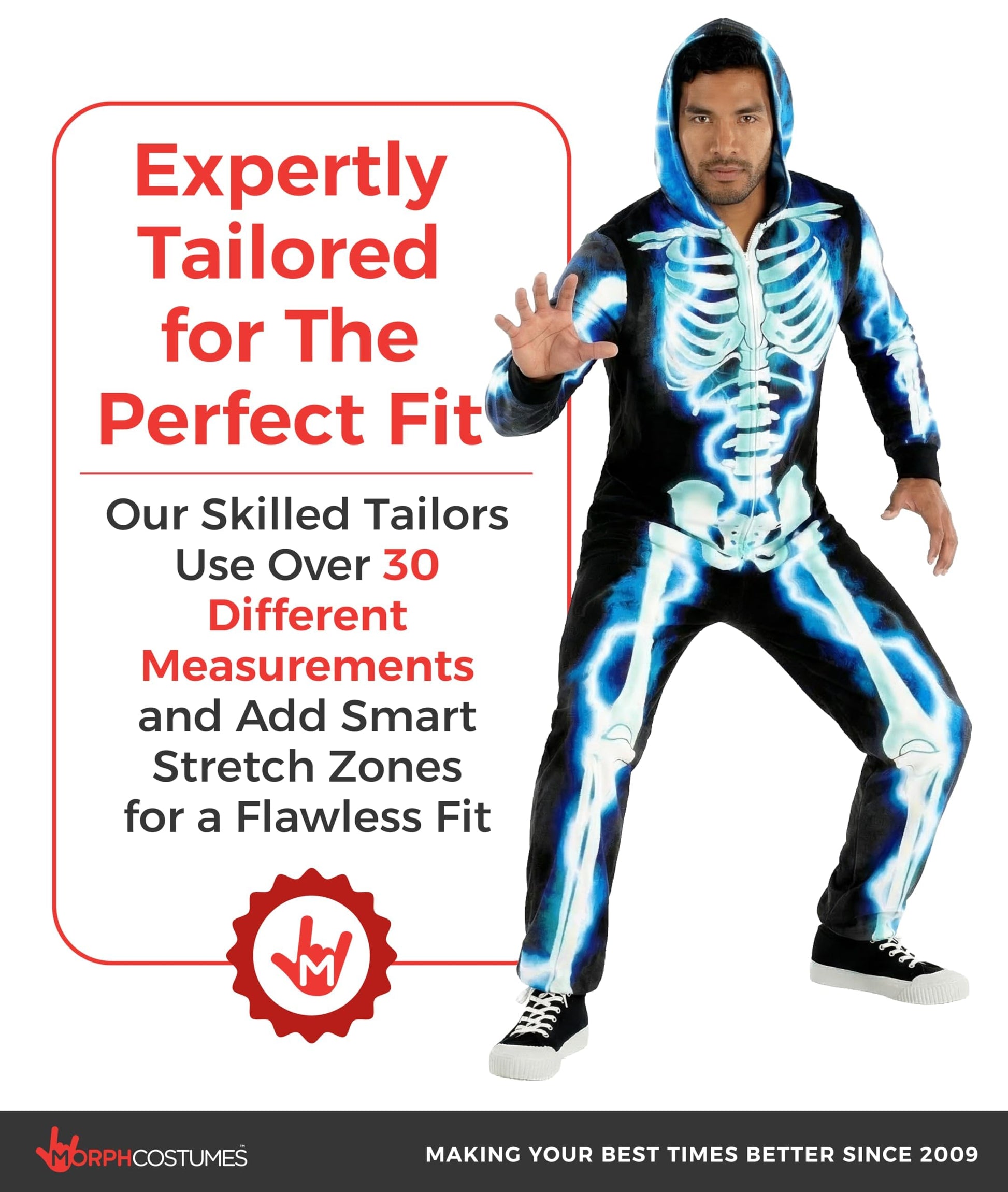 Electric Skeleton Costume Men Adult Halloween Jumpsuit Skeleton (image 3)