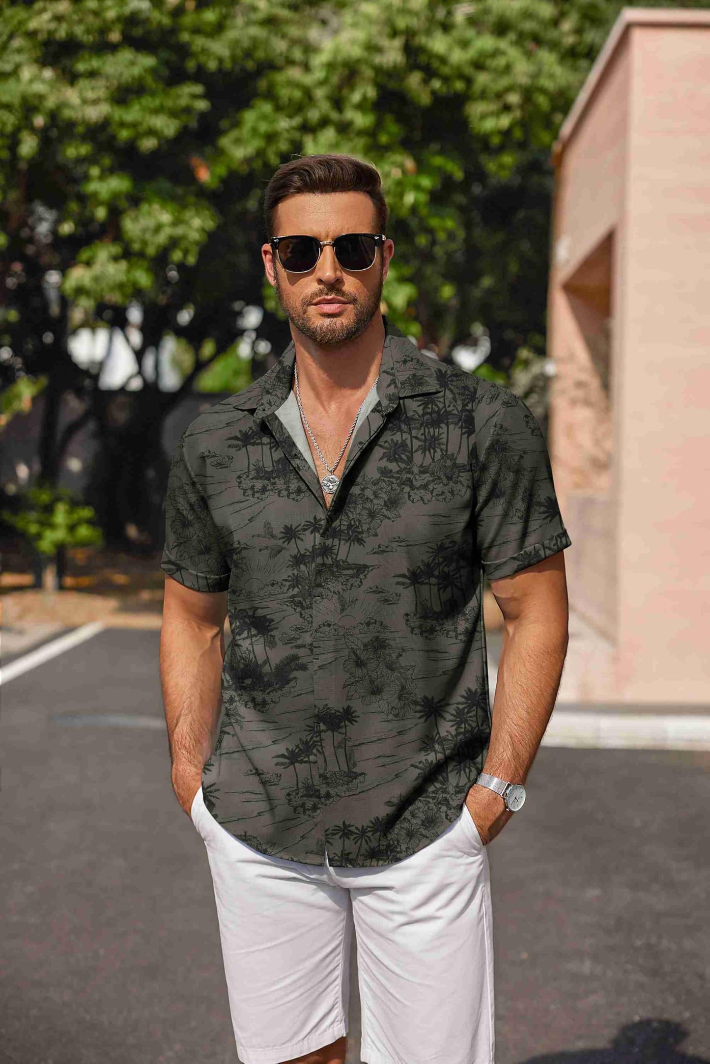 Men Hawaiian Shirt Summer Short Sleeve Casual Flowers Tropical