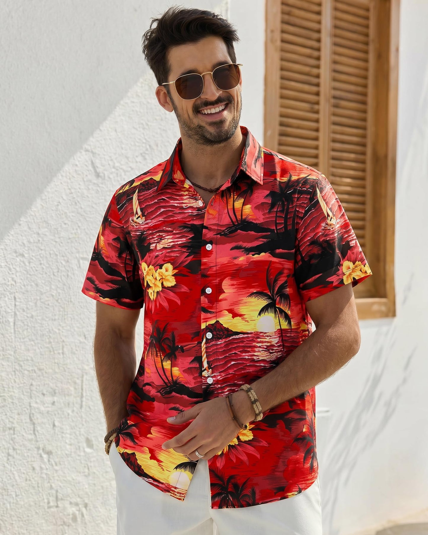 Mens Hawaiian Shirt Short Sleeve Floral Aloha Shirts for Summer