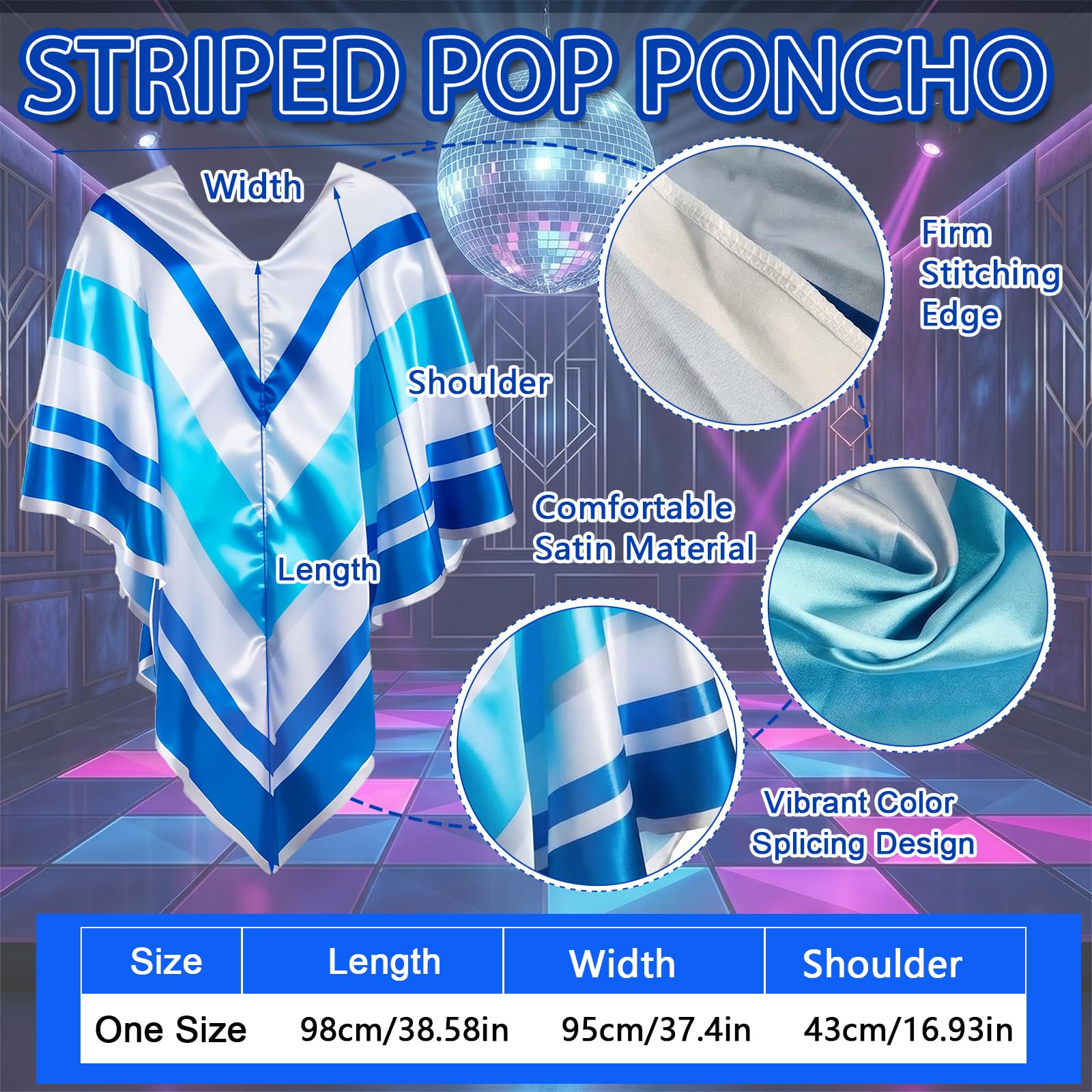 ABBA Outfits for Women - 70s Disco Fancy Dress Set with Pop Poncho (image 3)