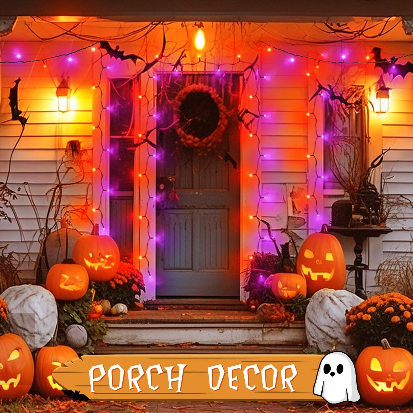 Gcstnn Halloween Decorations Fairy Lights, 16.4FT 50LED Orange-Purple String Lights IP65 Waterproof Battery Operated with 6h Timer, for Halloween,Porch,Autumn,Window,Fall Decoration
