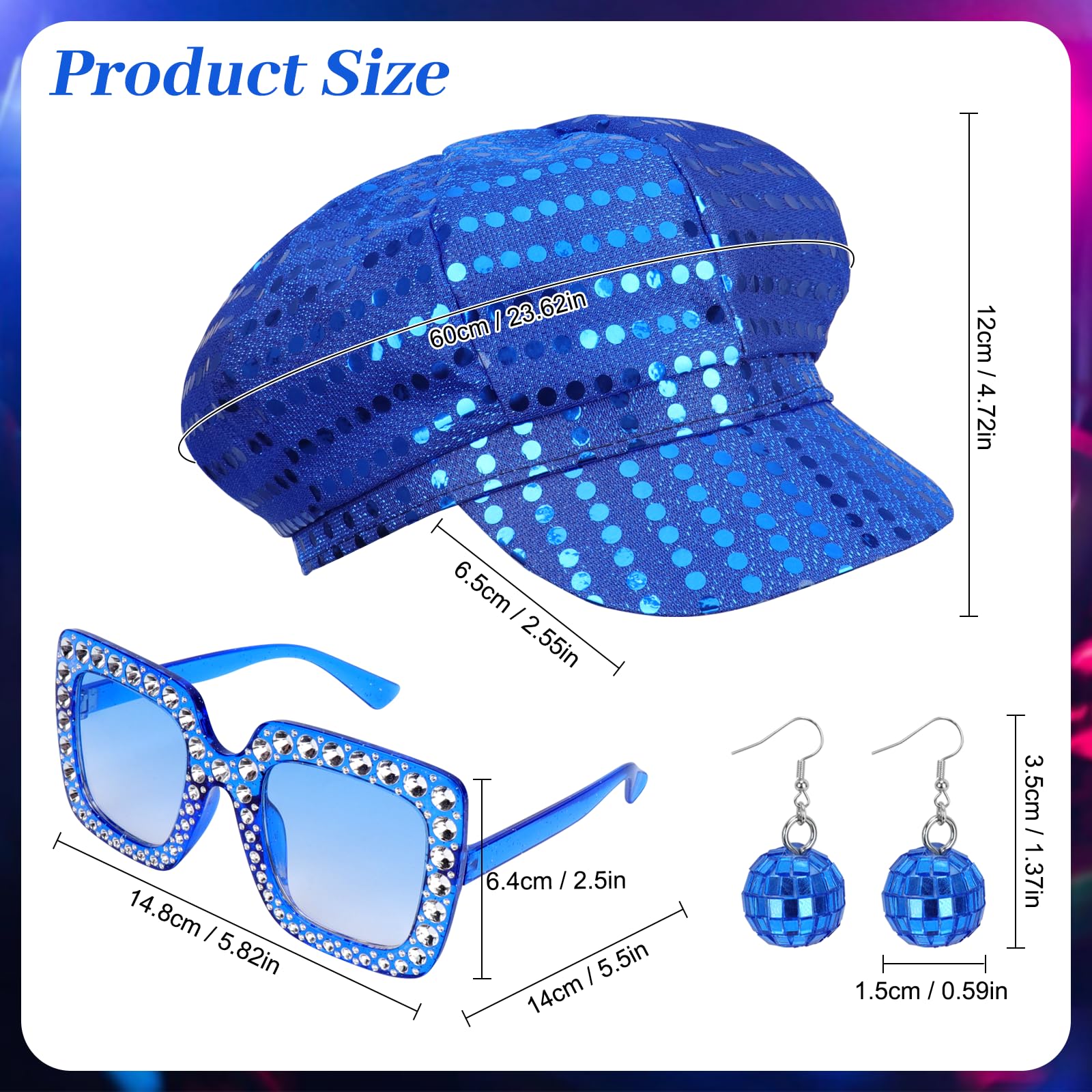 Sequin Blue Hat for ABBA Adults 70s Accessories for ABBA with Blue (image 2)