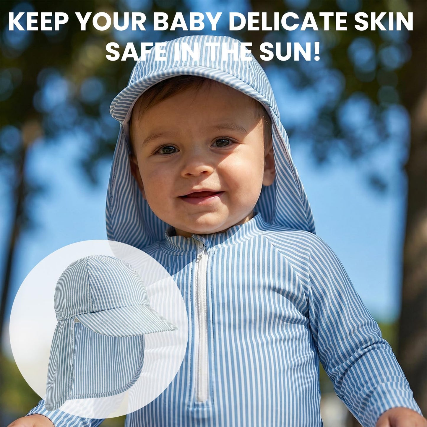 JiAmy Baby Boys Swimming Costume with Sun Hat 3PCS Long Sleeve Zip Up Rash Guard Shirt Swim Truck Infant Toddler Baby Swimsuit Blue 1-2 Years