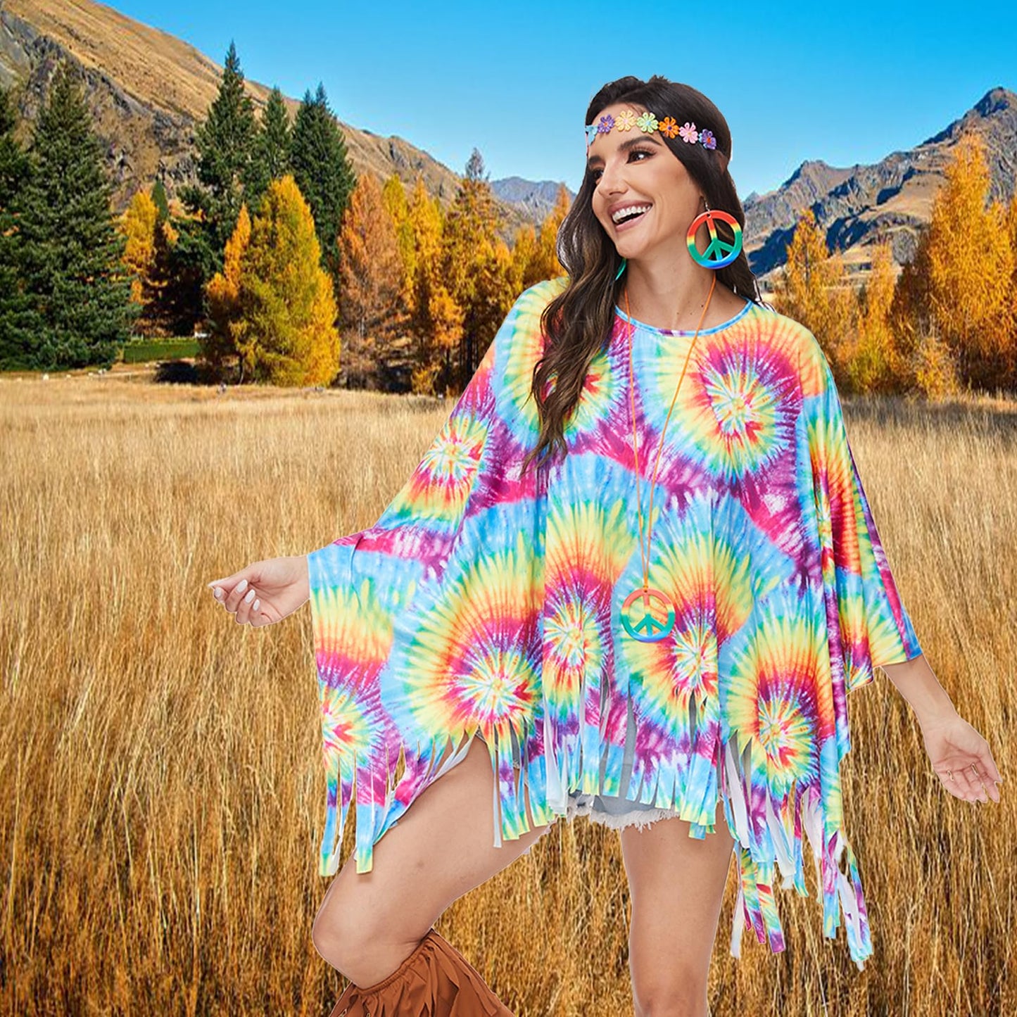 70s Fancy Dress Women Disco Hippie Costume Outfits 7 Pieces Accessories Set Fringe Leg Warmers Boho Headband Necklace Earrings Sunglasses for Party Halloween, bandhnu