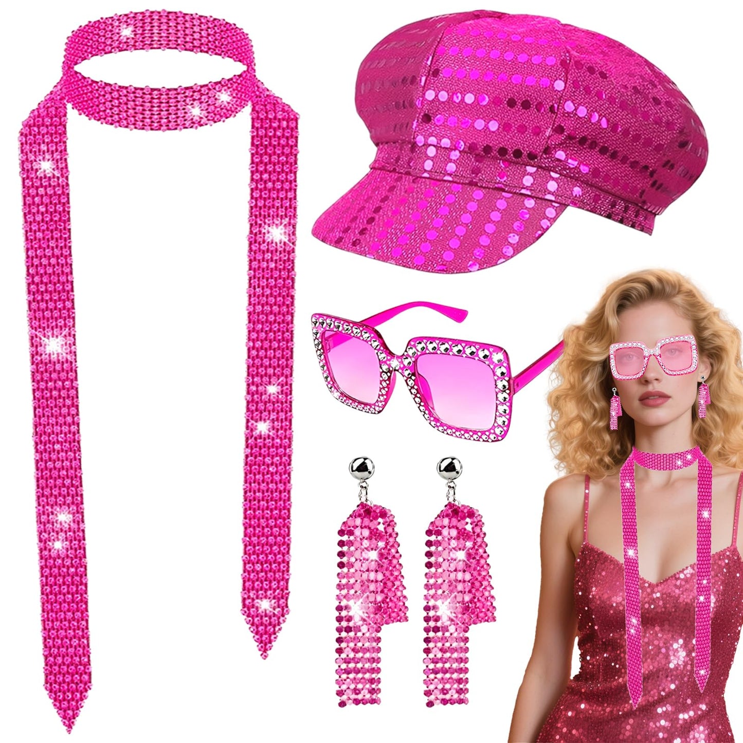 Disco Costume for Women - 1970s Disco Fancy Dress Accessories Set
