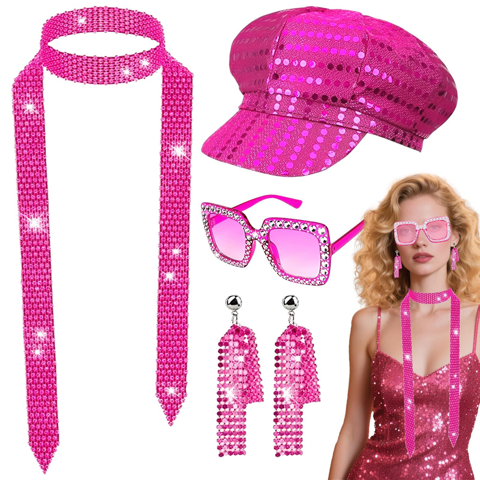 Disco Costume for Women - 1970s Disco Fancy Dress Accessories Set
