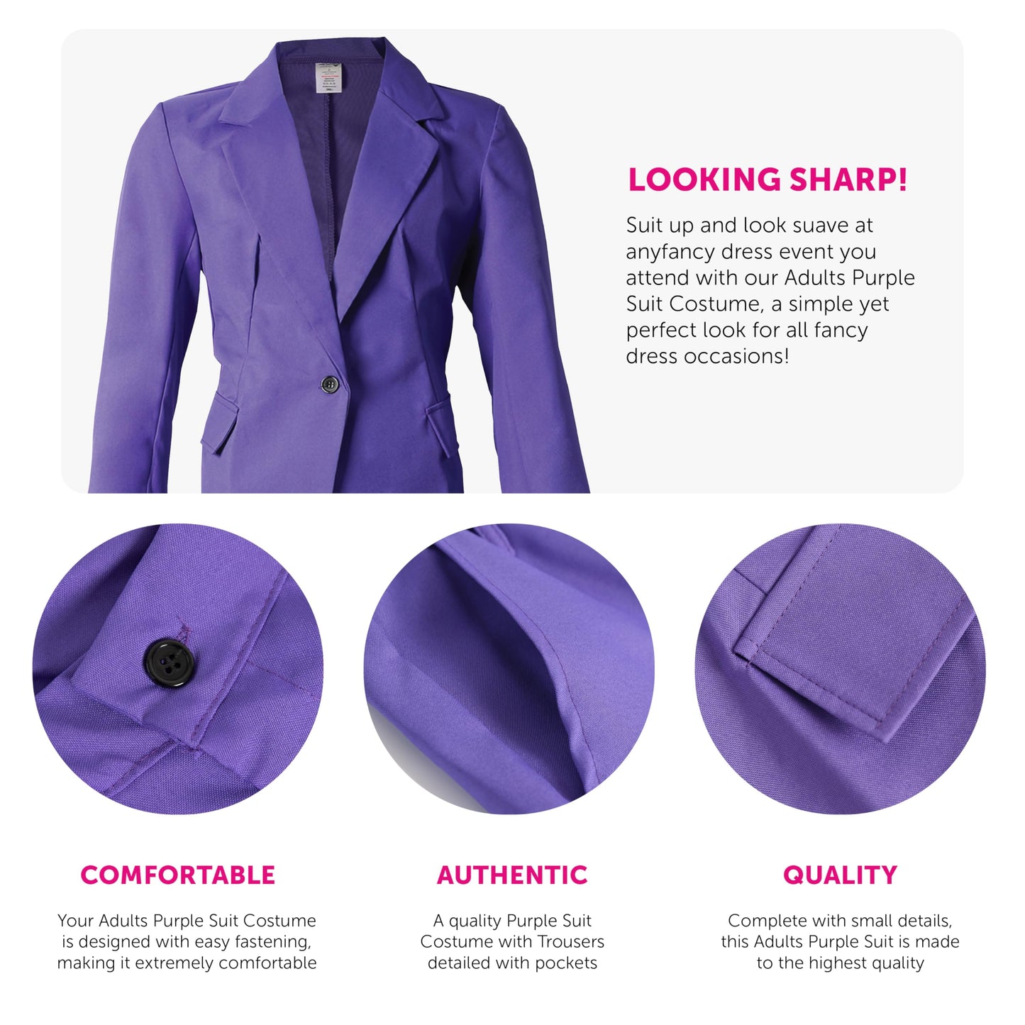 Mens Laughing Man Costume - Large - Purple Suit Movie Halloween Clown Suit Fancy Dress Costume