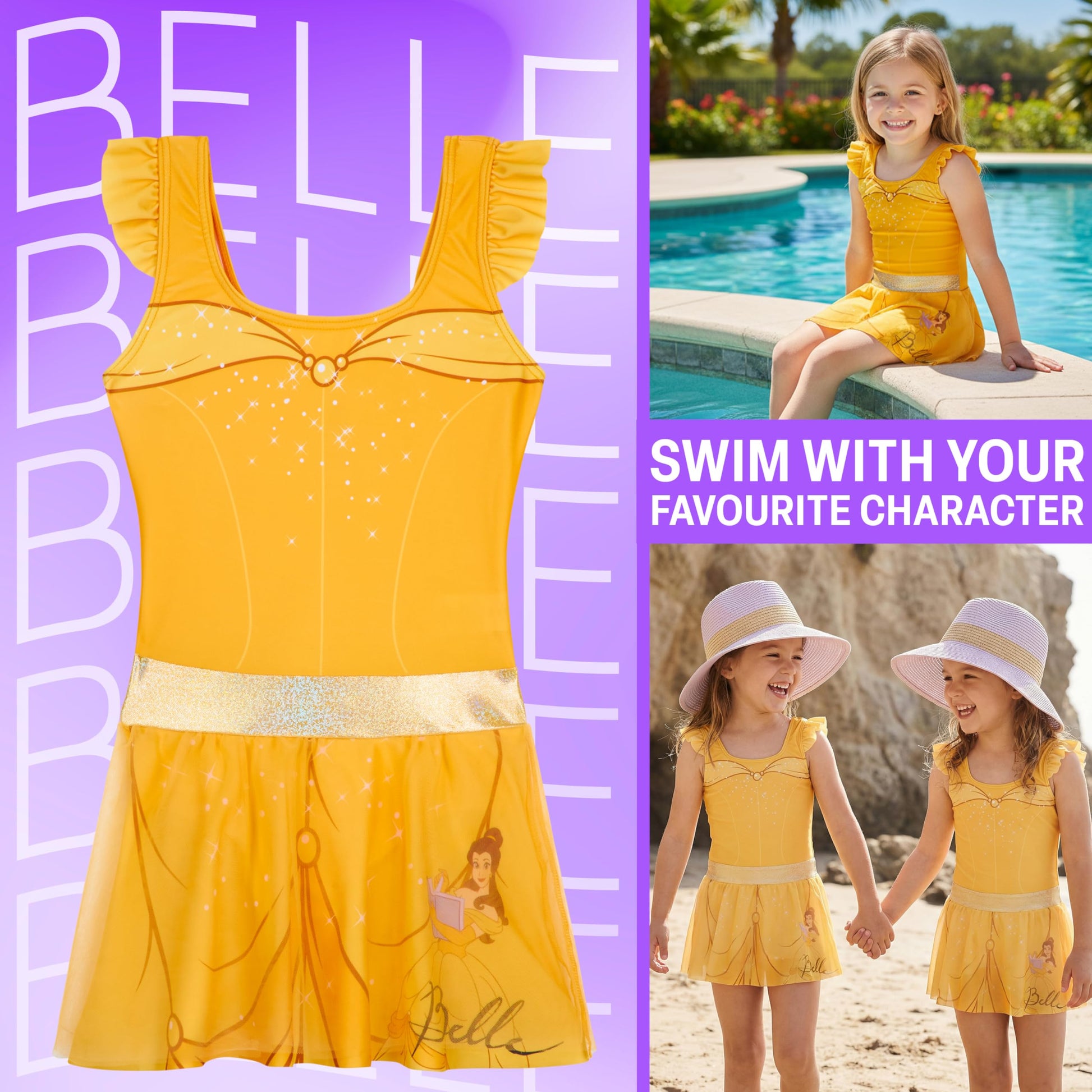 Disney Belle Girls Swimming Costume Yrs - One Piece Swimwear Dress (image 2)