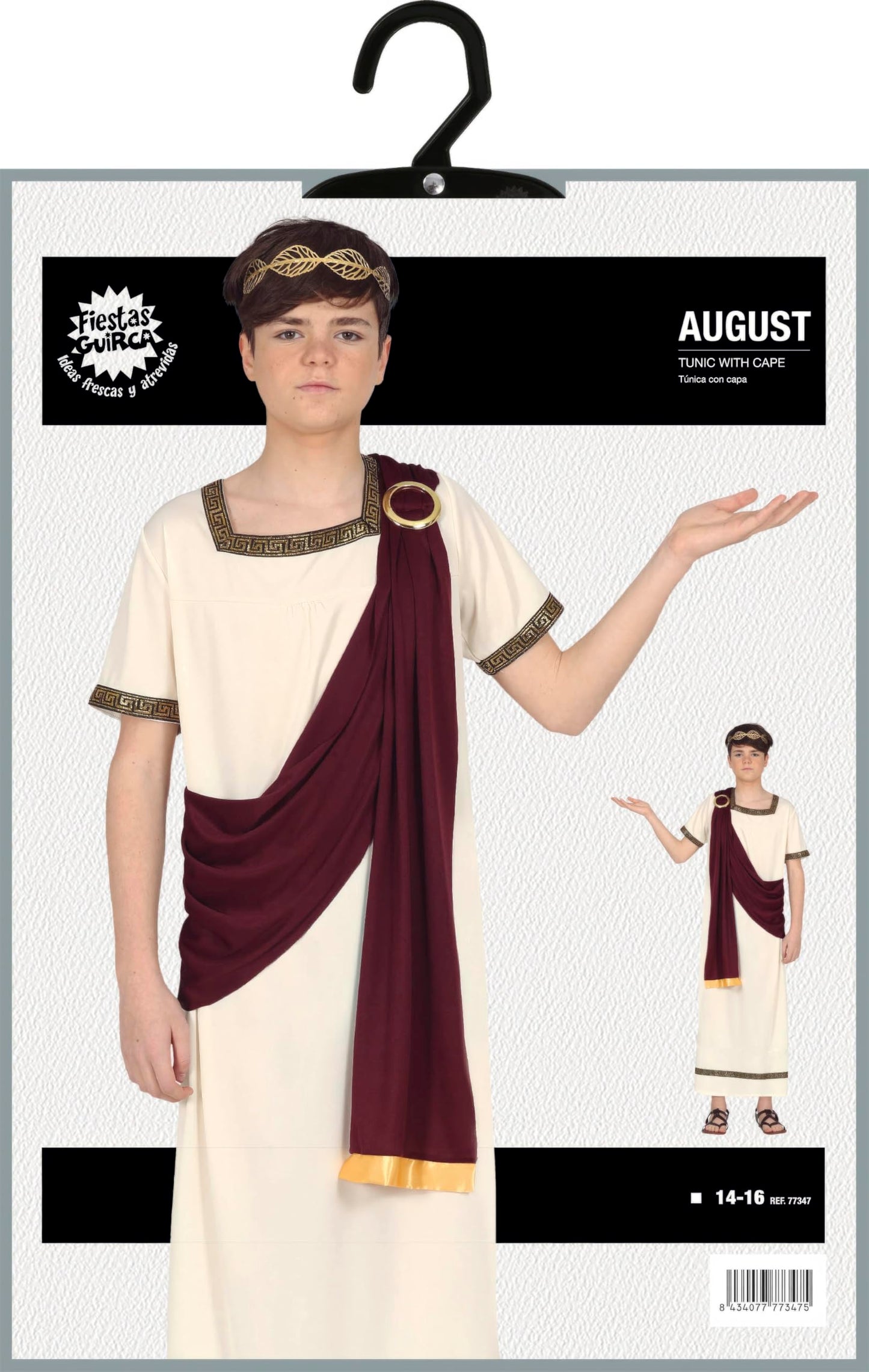 FIESTAS GUIRCA | Roman Teen Fancy Dress (14-16 Years) - Cape and Tunic - Roman and Greek Costumes for Halloween, Carnival, and Fancy Dress Parties - Ideal for Teenagers - Beige and Brown