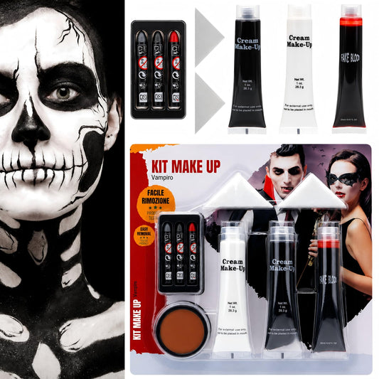 Halloween Makeup Set - Black + White Face & Body Paint - Scar Wax