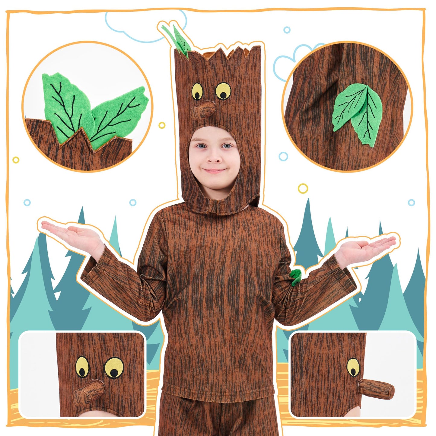 CosExpress World Book Day Costume for Girls Boys - Stick Tree Fancy Dress for Kids Book Character - Book Week 7-8Y