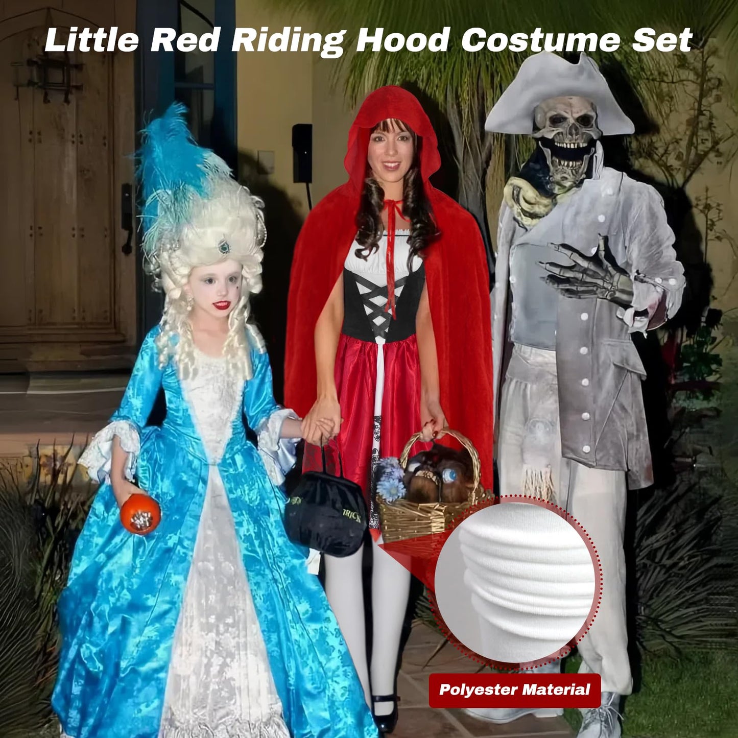 Oerphh 3PCS Adult Red Dress Costume Set for Women Halloween Fancy Dress Costumes with Hooded Cape Cloak Knee Thigh High Socks for Christmas Role Play Outfit (Red, M)