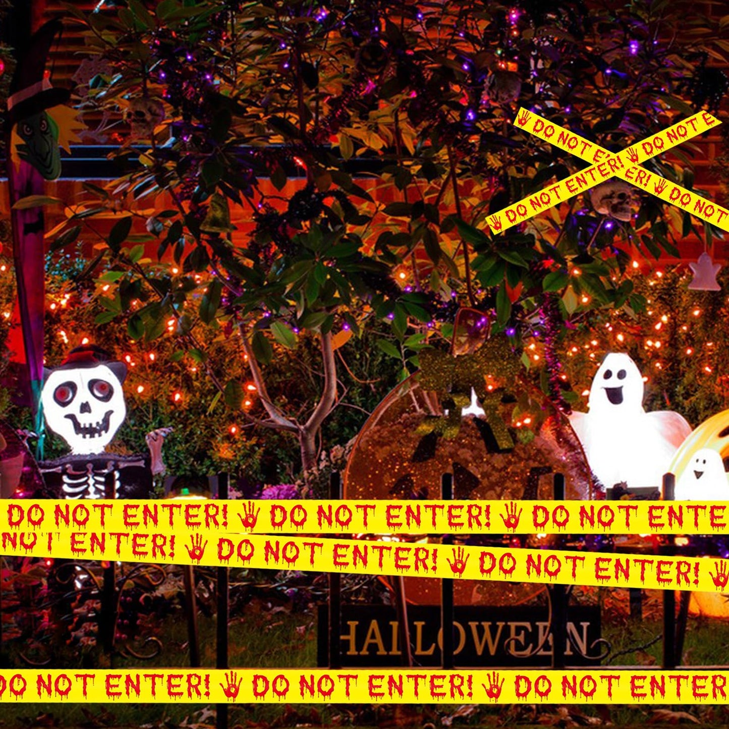 Halloween Decorations Outdoor - Caution Tape, Spooky Warning Sign for Suitable for Gardens, Parties, Schools, Offices, Homes,Window Decoration