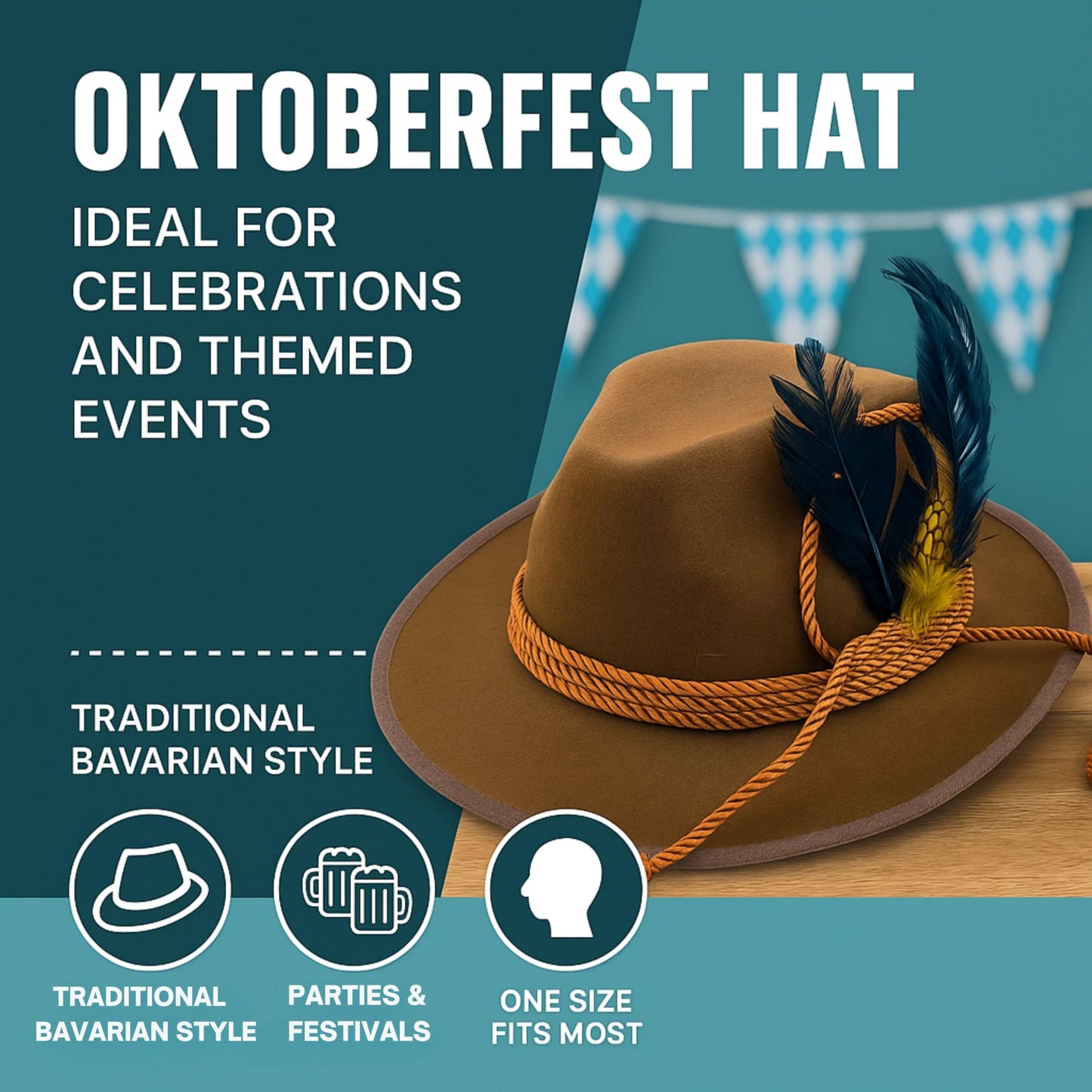 RKK Enterprise Limited Deluxe Oktoberfest Hat Brown German Alpine Fedora Bavarian Hat with Feather, One Size - Ideal for Fancy Dress Accessory, Oktoberfest, World Book Week Outfit
