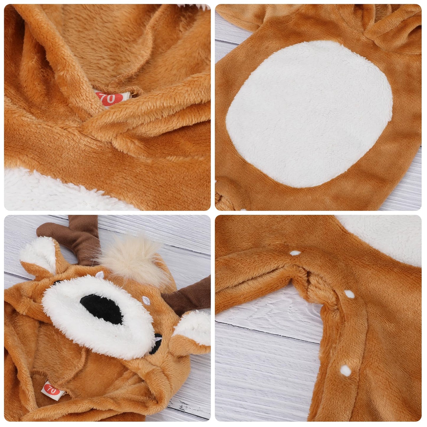 Beipegin Baby Deer Costume Boys Girls Infant Animal Romper Jumpsuit Newborn Hooded Flannel Reindeer Onesie Baby Christmas Halloween Costume